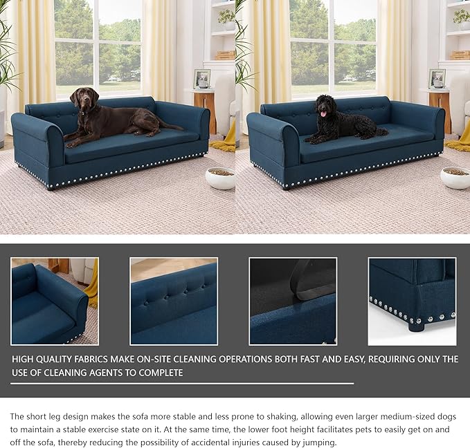 Oversized Pet Sofa Bed for Large Dogs, 55 Inch Modern Dog Couch with Orthopedic Memory Foam, Sturdy Furniture Style Pet Bed with Weight Capacity 220 lbs, (Blue)