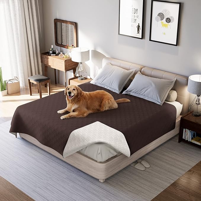 Waterproof Dog Bed Cover, Reversible Blanket Washable Pet Dog Pee Pad, Incontinence Underpads, Furniture Bed Couch Sofa Protector Cover Leak Proof for Dog Cat Kid, 82"x86" (Brown)