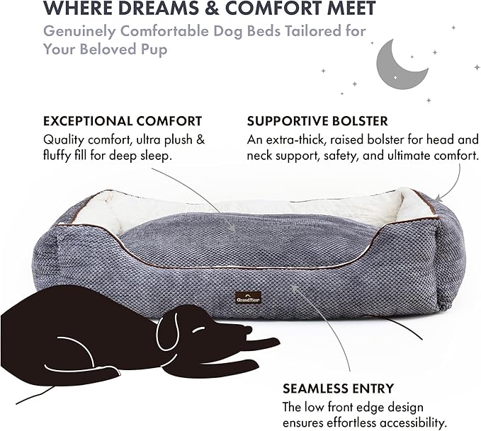 GrandTies Fluffy Dog Beds for Small Medium Large Dogs & Cats, Machine Washable Dog Bed, Rectangle Breathable Soft Calming Sleeping Warming Pet Beds with Waterproof & Non-Slip Bottom (XL 40" Moonlight)