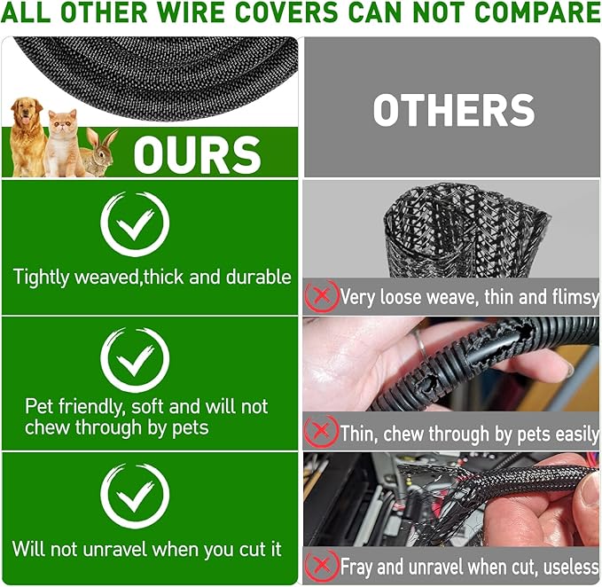10FT Split Cable Management Sleeve Wire Loom Tubing Cord Protector for High-Temperature Automotive Harness Wires and Home Cable Management,Self-Wrapping Braided Cord Covers (1/2 Inch)