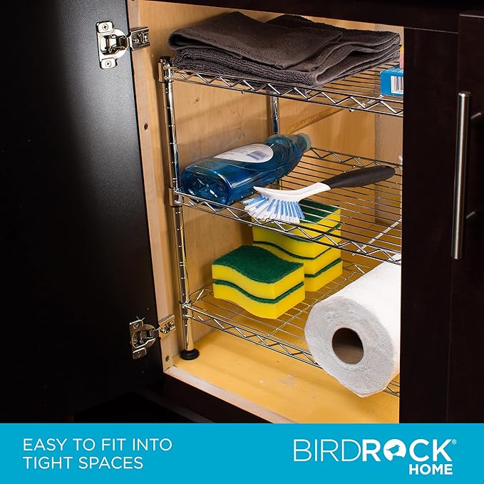 Internet's Best 3-Tier Compact Wire Utility Shelving Unit - Adjustable Storage Rack for Kitchen, Bathroom, Pantry, Laundry, Cabinets - Durable Chrome Steel - Shelving for Under Sink Organization