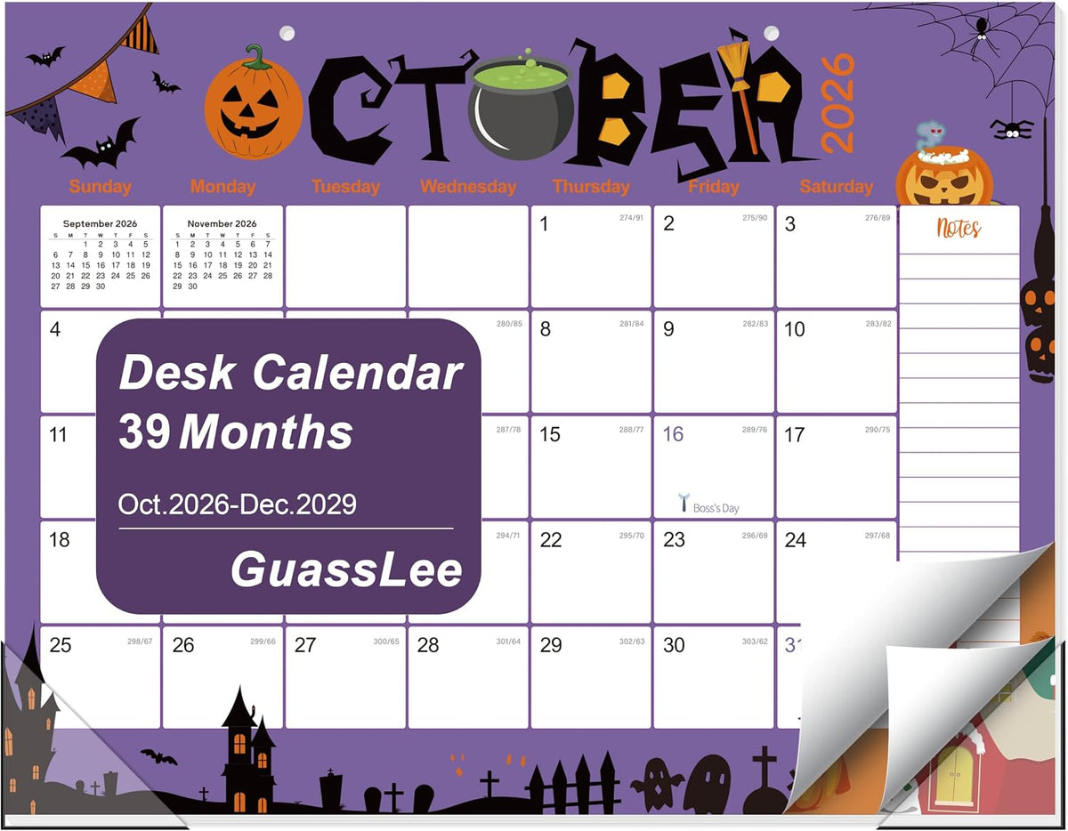 GuassLee Large 2027 Desk Calendar, 39 Month Oct 2026-Dec 2029, 22" x 17"