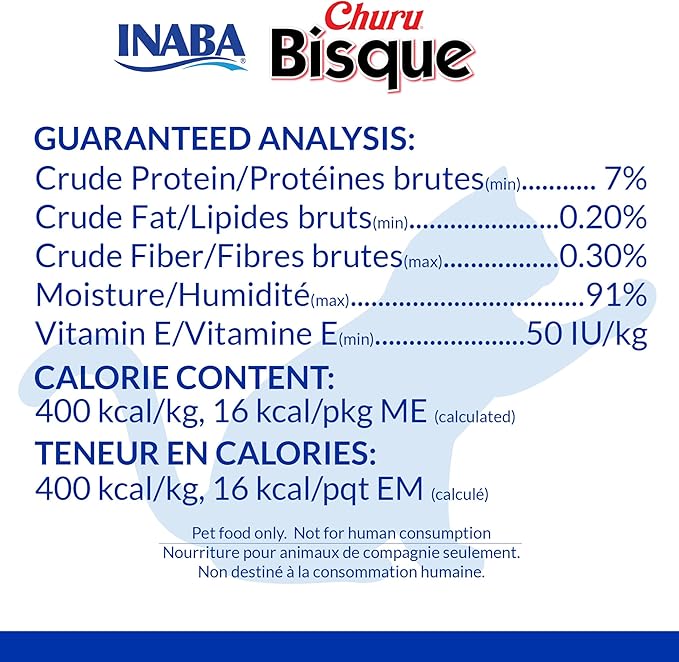 INABA Churu Bisque for Cats, Creamy Lickable Purée Side Dish with Vitamin E, 1.4 Ounces per Pouch, 12 Pouches, Tuna with Salmon Recipe