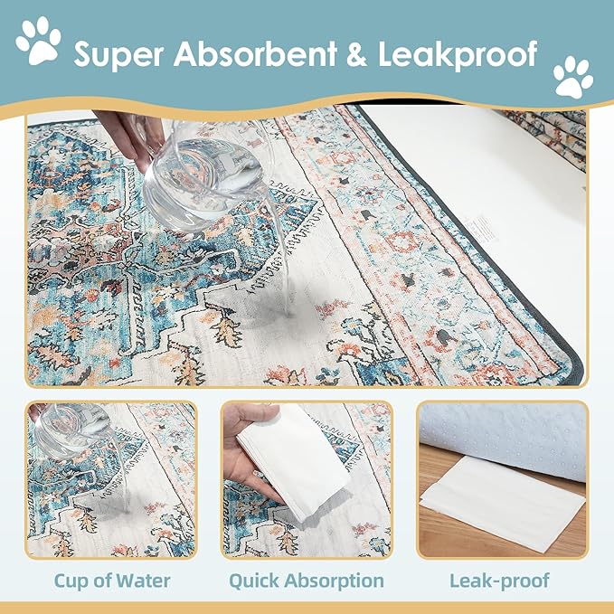 Washable Pee Pad for Dogs 2 Pack, 36" x 36" Reusable Puppy Pads Waterproof Dog Rugs, Super Absorbent, Leakproof, Dog Crate Pad, Playpen Mat, Whelping Pads, Blue Medallion