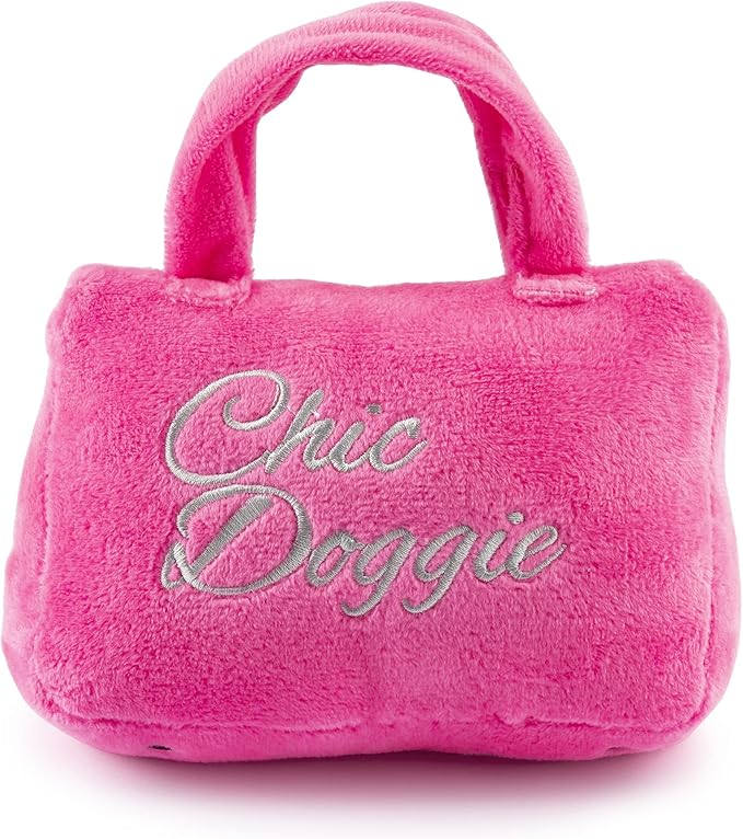 Haute Diggity Dog Barkin Bag with Scarf, Plush Designer Dog Toys with Interactive Squeaker, Stimulating Pet Enrichment, Machine-Washable & Safe Materials for All Breeds, Size Medium