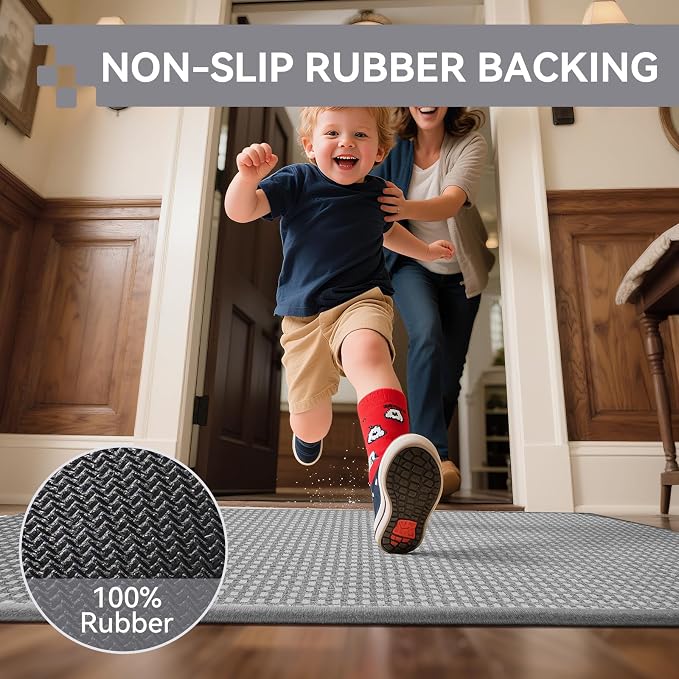 Front Door Mat 31''x47'', Absorbent Dirt Resist Washable Non Slip Low-Profile