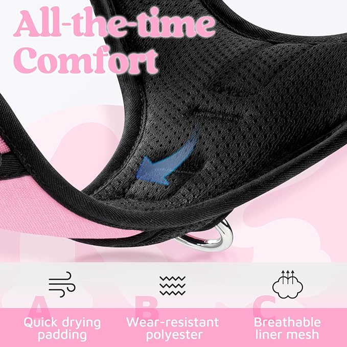 rabbitgoo Dog Harness for Large Dogs, No Pull Pet Vest with 3 Buckles, Adjustable Soft Padded Pet Harness with Easy Control Handle and Reflective Strips, Light Pink, L