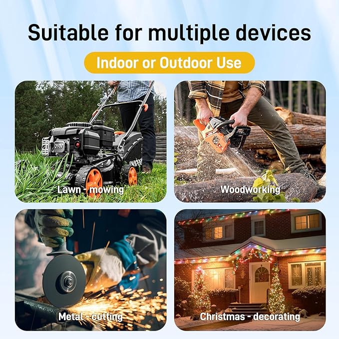 12FT 12 Gauge Heavy Duty Outdoor Extension Cord Waterproof with 3 Outlets & Lighted End, SJTW 15A 1875W 3-Prong Yellow Flexible Power Cord for Indoor Outside Decorations Garage, Garden, ETL