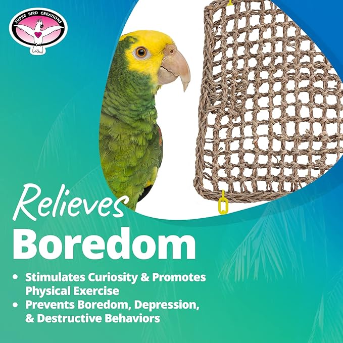 Super Bird Creations SB50006 Seagrass Mat for Cage Decor, Pet Enrichment and Boredom Relief - Versatile Toy-Making Base - Ideal for Parrots - Small to Large Birds & Reptiles - 12"x14" (3 Pack)