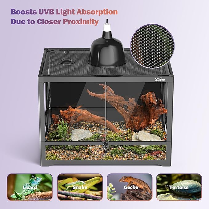 33 Gallon Reptile Glass Terrarium, Front Opening Vivarium with Screen Ventilation, Easy Setup Tarantula Enclosure for Bearded Dragon, Gecko, Lizard, 24x18x18in Waterproof Base Knock Down