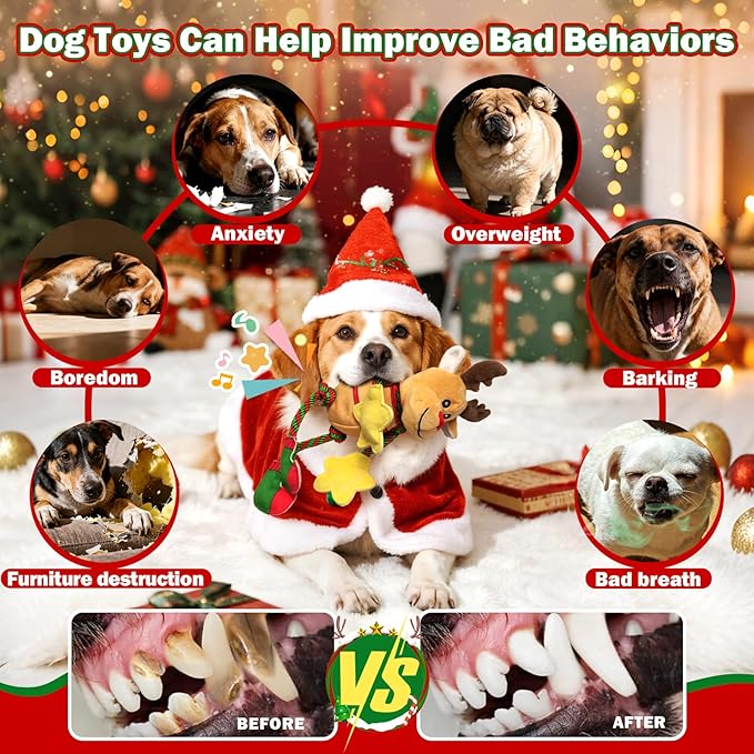 Christmas Dog Toys for Large Dogs,Stuffed Plush Squeaky Dog Toys for Small,Medium & Large Breed,Tug of War Plush Toy,Stuffed Toy for Dogs to Keep Them Busy