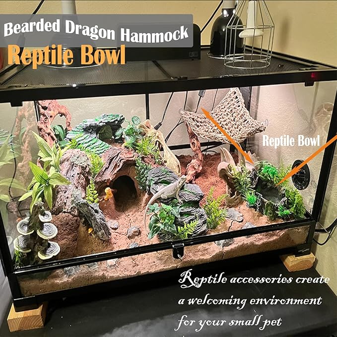 kathson Resin Reptile Bowl Bearded Dragon Food Dish Lizard Water Dish Reptiles Feeding Bowls with Feeder Tweezer for Leopard Gecko Tortoise Chameleon Water Frog Hermit Crab