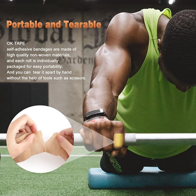 OK TAPE Self Adherent Cohesive Bandages Wrap 12Packs, 2 Inches X 5 Yards, Non-Woven Self Adhesive Athletic Sports wrap Tape, Vet Wrap Bandages Tape, for Thumb Finger Wrist Ankle (White)