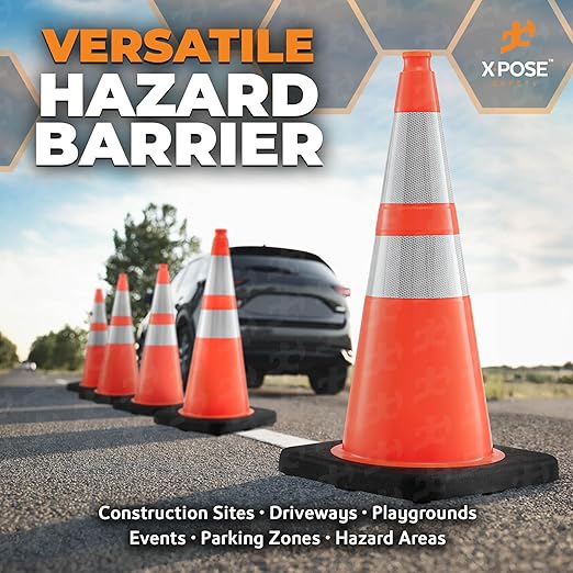 Xpose Safety 28 Inch Orange Traffic Cones Heavy Duty 10lb with 6" & 4" Collars, 1 Pack - Multipurpose PVC Plastic Safety Cone for Parking, Soccer, Caution, Kids and Construction - DOT Approved