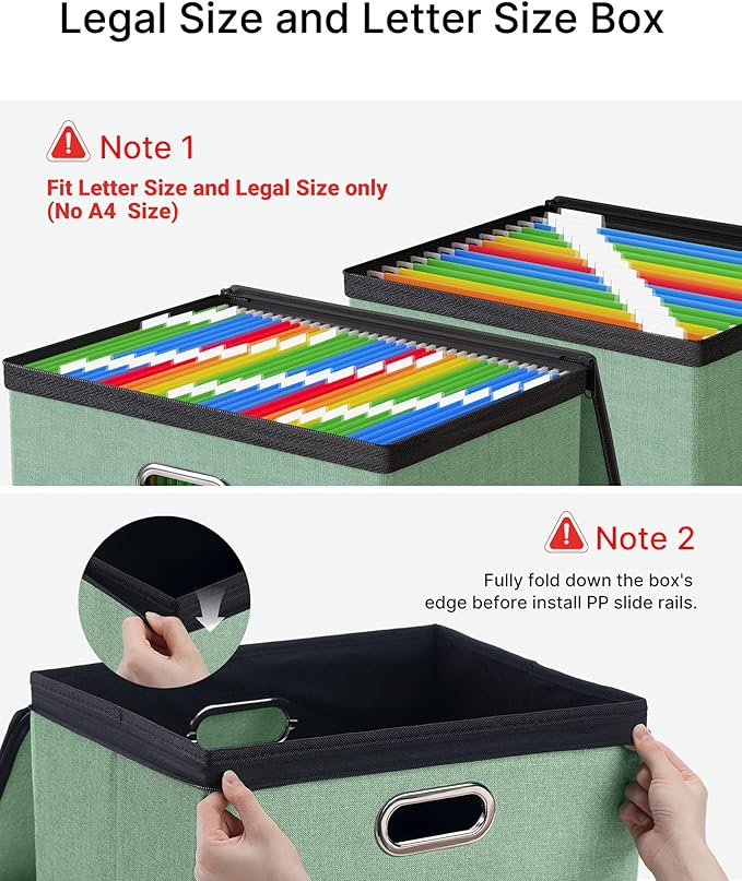 Oterri 2 Pack Large File Organizer Boxes with Lids, File Box with Mesh Pockets, Document Organizer Box for Letter/Legal Size Folders, Zippers Important Document Organizer (Green, Without Folders)
