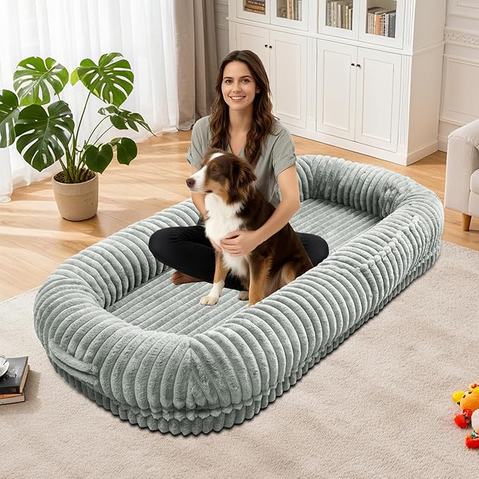 Human Dog Bed for Adult,70"x38"x10" Extra Large Human Pet Bed,Orthopedic Washable XL Dog Bed with Memory Foam (Grey Green)