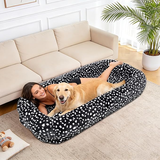 Human Dog Bed for Adult,70"x38"x10" Extra Large Human Pet Bed,Orthopedic Washable XL Dog Bed with Memory Foam (Black White)