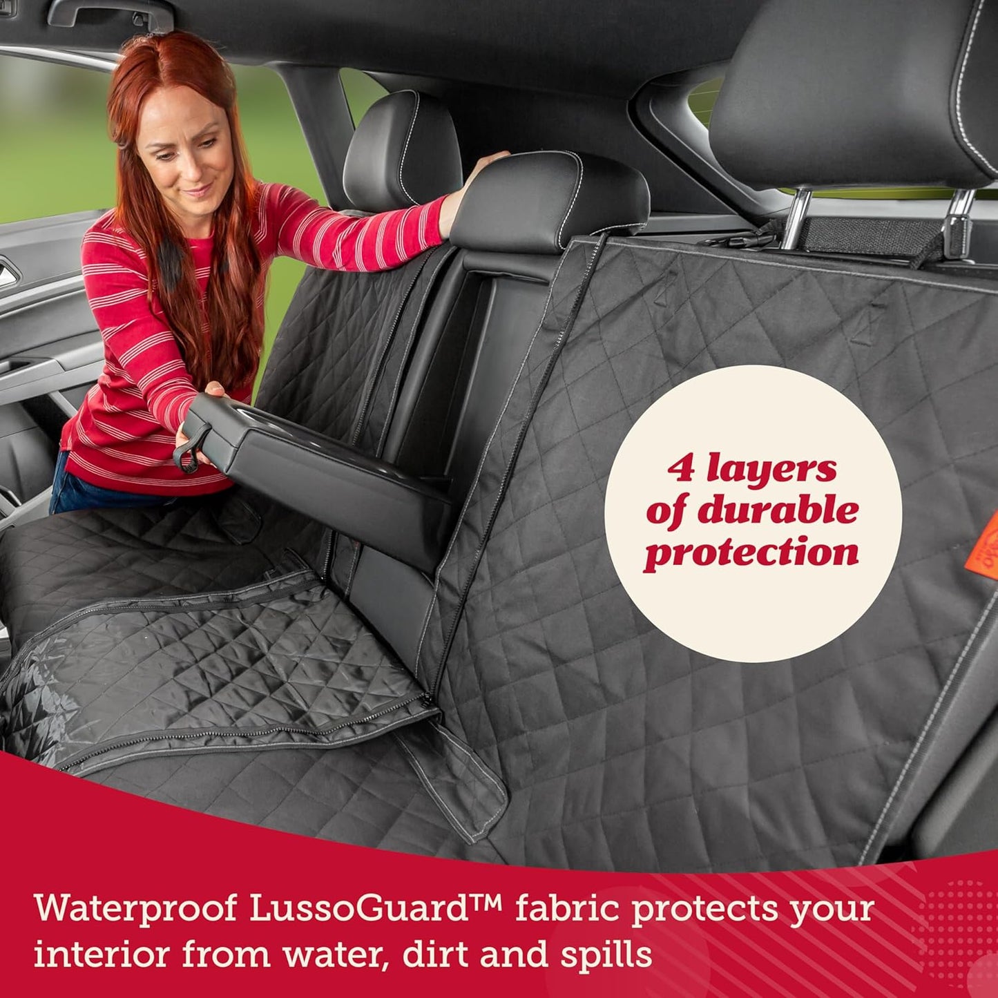 Lusso Gear Dog Car Seat Cover for Back Seat - 100% Waterproof - Full Protection from Mud, Scratches, Shedding - Non-Slip Cover Stays in Place, Fits Car, Truck, SUV (Gray)