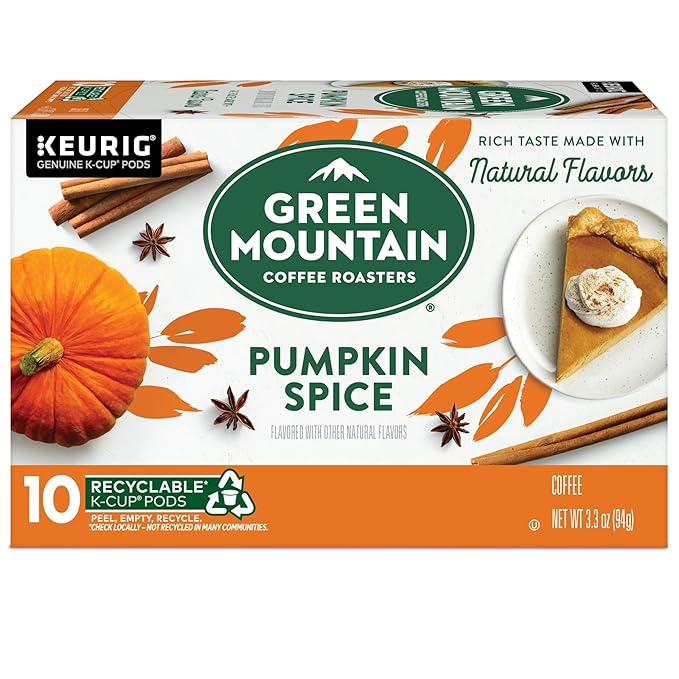 Green Mountain Coffee Roasters Pumpkin Spice, Single-Serve Keurig K-Cup Pods, Flavored Light Roast Coffee, 10 Count
