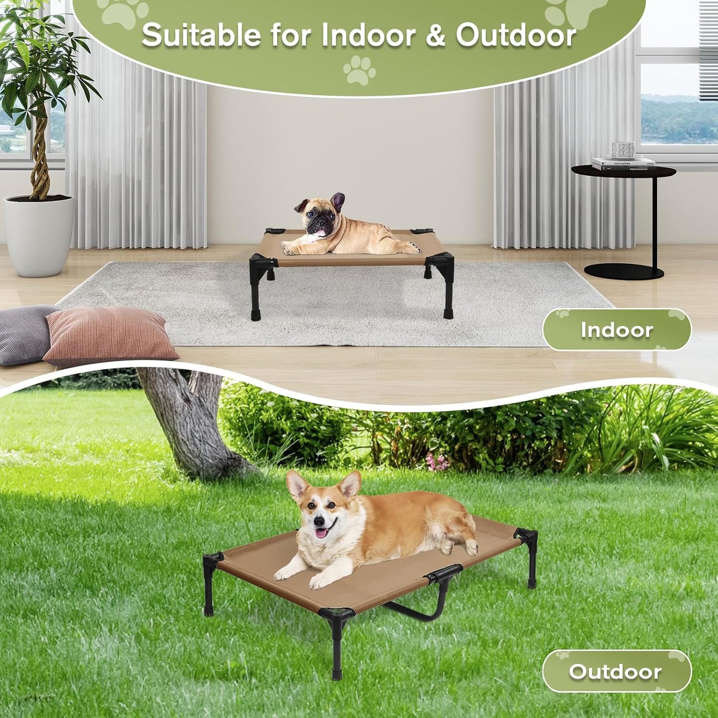 Small Elevated Dog Bed 22 Inch - Puppy Cooling Cot with Removable Washable Breathable Mesh, Raised Dog Cots Beds for Indoor and Outdoor, Brown