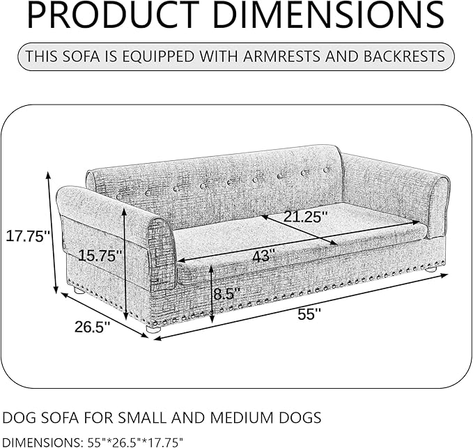 Oversized Pet Sofa Bed for Large Dogs, 55 Inch Modern Dog Couch with Orthopedic Memory Foam, Sturdy Furniture Style Pet Bed with Weight Capacity 220 lbs, (Blue)