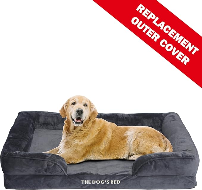The Dog’s Bed Replacement Outer Cover & Bolster for Standard Foam Beds, Flannel Fabric, Grey, XL