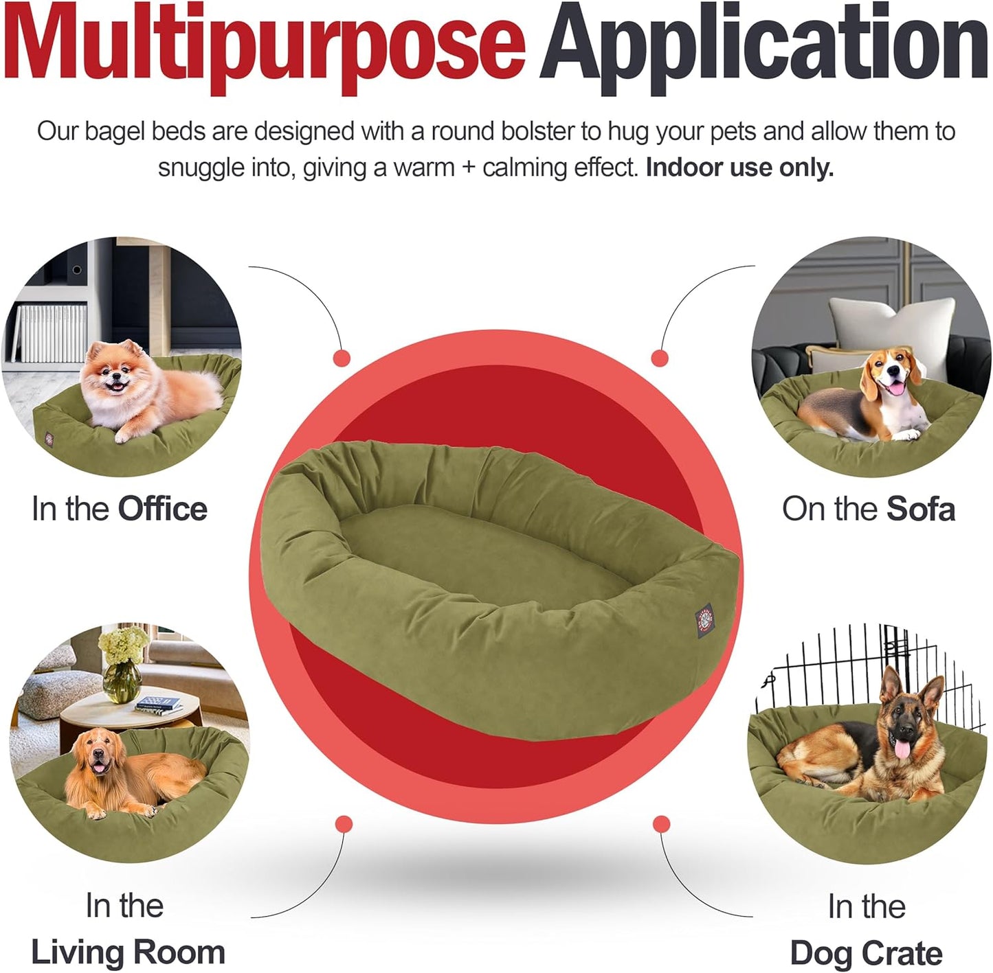 Majestic Pet 40 Inch Suede Calming Dog Bed Washable 40x29x9 (Inch) – Cozy Soft Round Donut Dog Bed with Spine Support for Dogs to Rest Their Head - Pet Bed Large – Sage (2025)