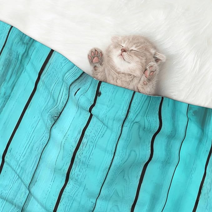 Waterproof Dog Blanket Soft Pet Blanket for Puppy Cat, Fleece Cat Throw Blankets for Furniture Bed Couch Sofa Reversible - Turquoise Wooden2