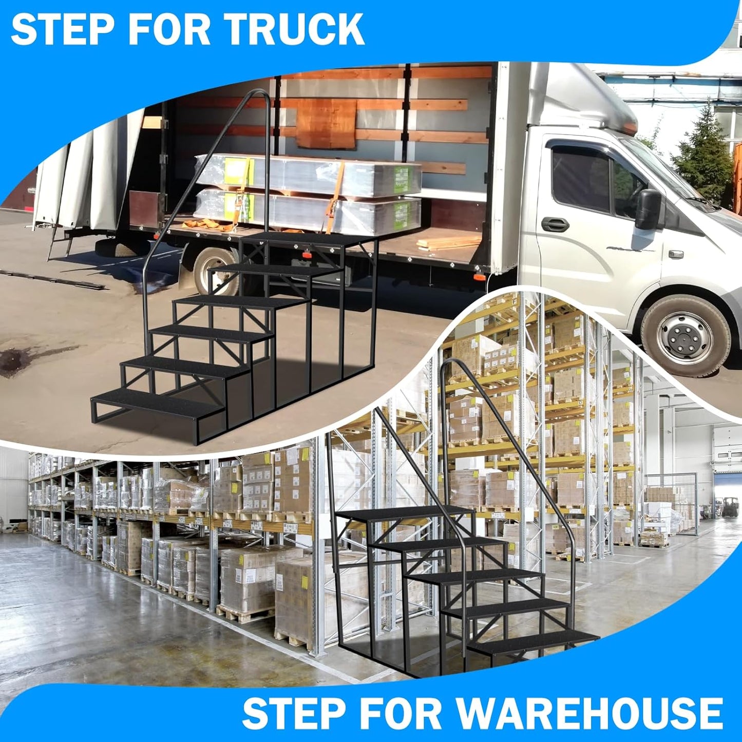 RV Stairs 6 Step Ladder, RV Steps Anti-Slip, Hot Tub Steps with Handrail, 660 lbs RV Ladder for 5th Wheel RV, Mobile Home Stairs(2handrails)