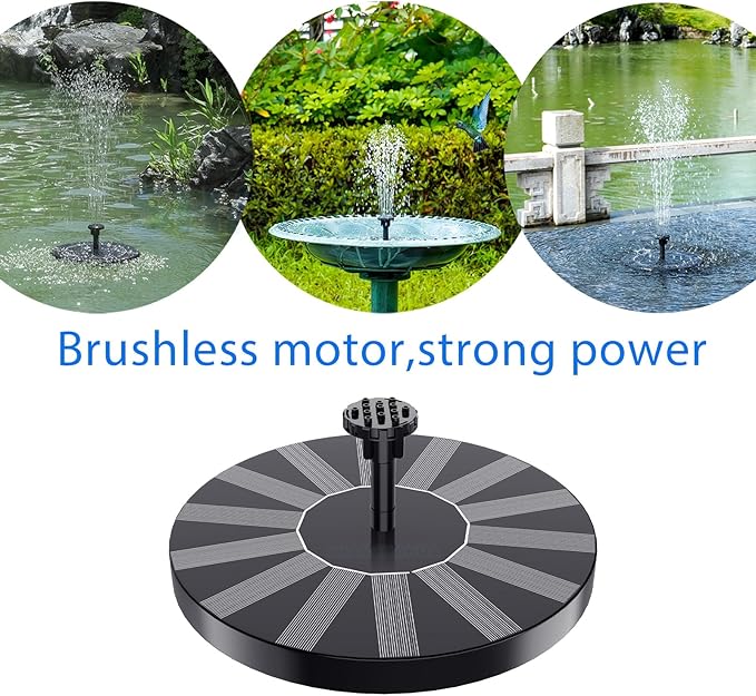 Solar Fountain, 1.5W Solar Bird Bath Fountains Pump Floating Solar Powered Water Fountain with 6 Nozzles and Fixer, Solar Fountain for Bird Bath, Outdoors, Garden, Pond, Pool