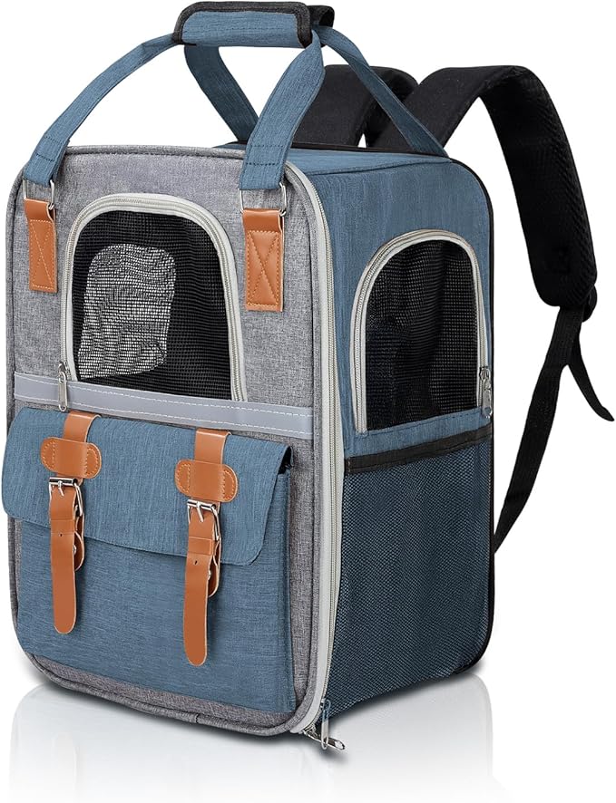 ‌YooxArmor Cat Carrier Backpack, Airline Approved Mesh Dog Backpack with Breathable, Hiking, Travel, Camping, Pet Carriers Backpack for Large Cats and Small Dogs - Holds Pets up to 15 Lbs (Blue)