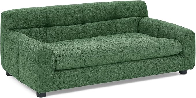 Large Dog Sofa Bed with Backrest & Armrests, Orthopedic Foam Pet Couch for Medium Large Dogs, Modern Linen Dog Bed Furniture with Short Legs & Non-Slip Base (Green)