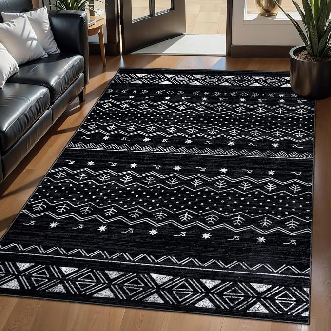 SERISSA 3x5 Area Rugs for Living Room, Washable Non-Slip Black and White Small