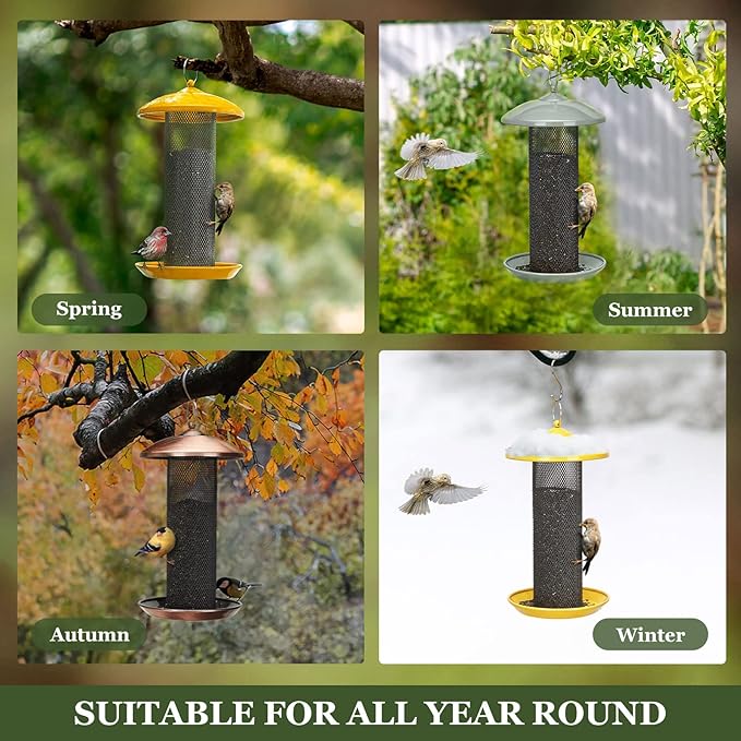 Kingsyard Finch Feeders for Outdoors Hanging, Metal Mesh Tube Bird Feeder for Nyjer/Thistle Seed, 2.5 lbs Large Capacity (Yellow)