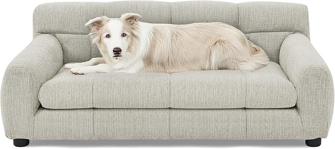 Human Dog Bed with Armrests & Backrest, Cave Dog Bed for Large Dogs, Comfortable Linen Upholstery, Short Sofa Legs for Easy Access, Durable, Stylish Camas para Perros, 38"x14.5"x22" (Beige)