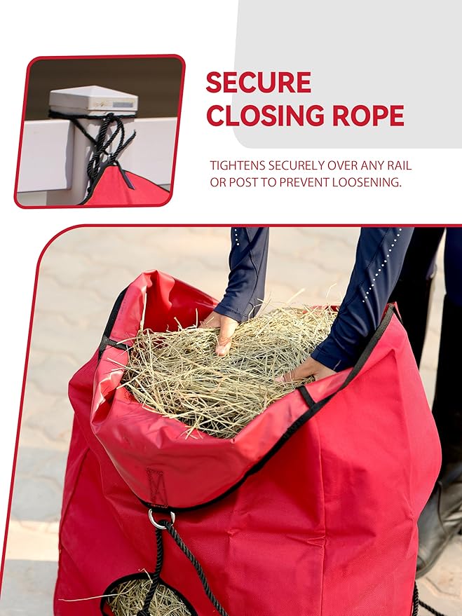 Harrison Howard Premium Durable Horse Hay Bag Slow Feed Hay Bag Waterproof Large Capacity Horse Tote 3pcs -Red