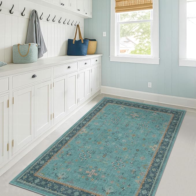 3x4 Teal Rugs for Entryway Indoor