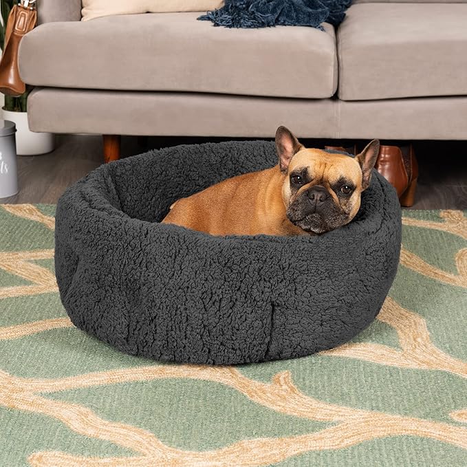 Furhaven 23" Round Self-Warming Pet Bed for Indoor Cats & Medium/Small Dogs, 100% Washable, For Pets Up to 45 lbs - Hi Lo Snuggle Terry Cuddler - Charcoal Gray, Medium