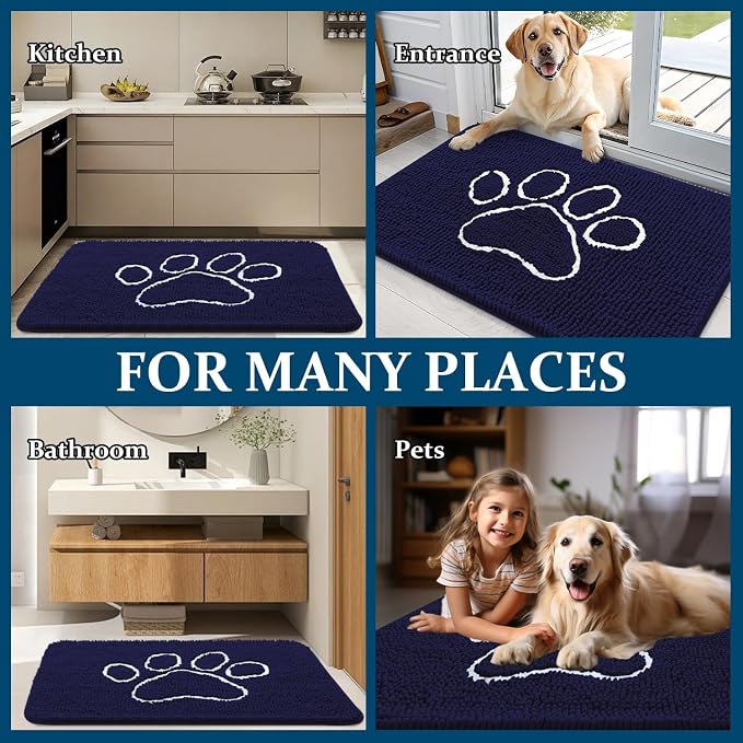 OLANLY Dog Door Mat for Muddy Paws 70x32, Paw Print Design, Absorbs Moisture