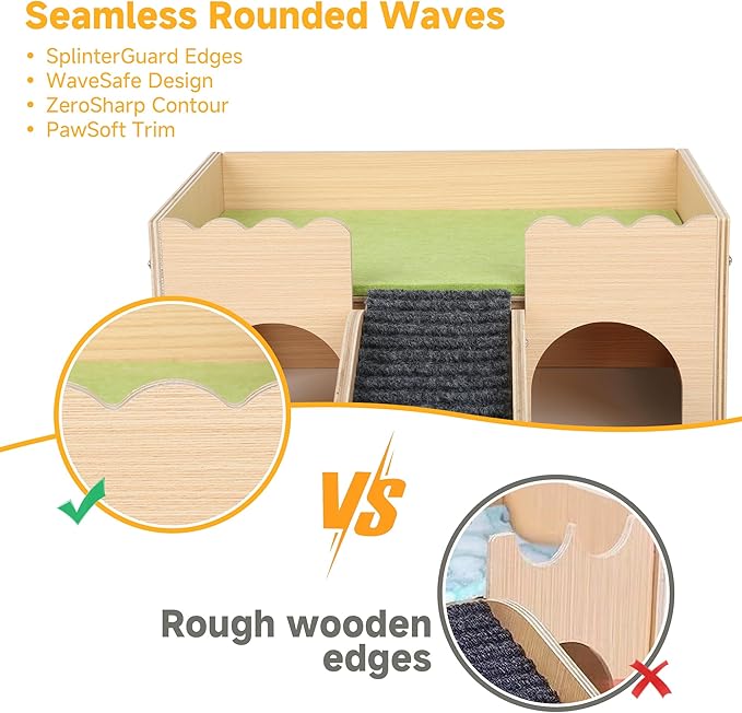 Wooden Guinea Pig Hideout Castle with Stairs,Small Animal Bed Hut Habitats Spacious 2-Level Detachable Small Pet House for Rabbits, Hamsters & Chinchillas Bunny (Green)
