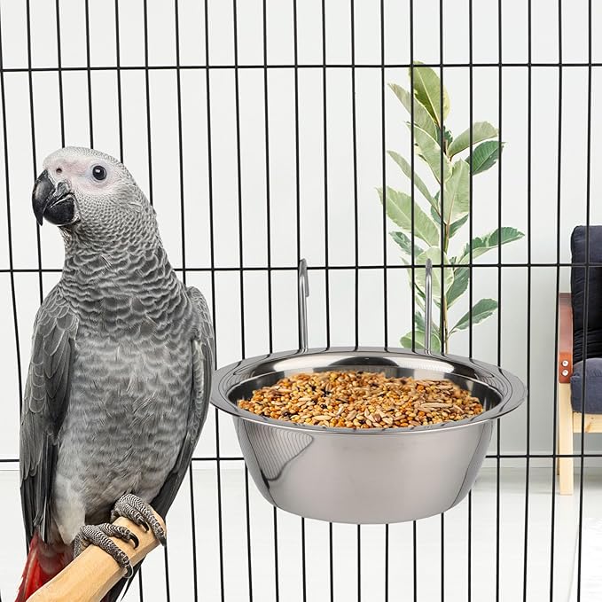 Hypeety Stainless Steel Food Water Cup with Bolt Hooks for Pet Bird Crates Cages Coop Dog Cat Parrot Bird Rabbit Pet (Large,16.5cm)