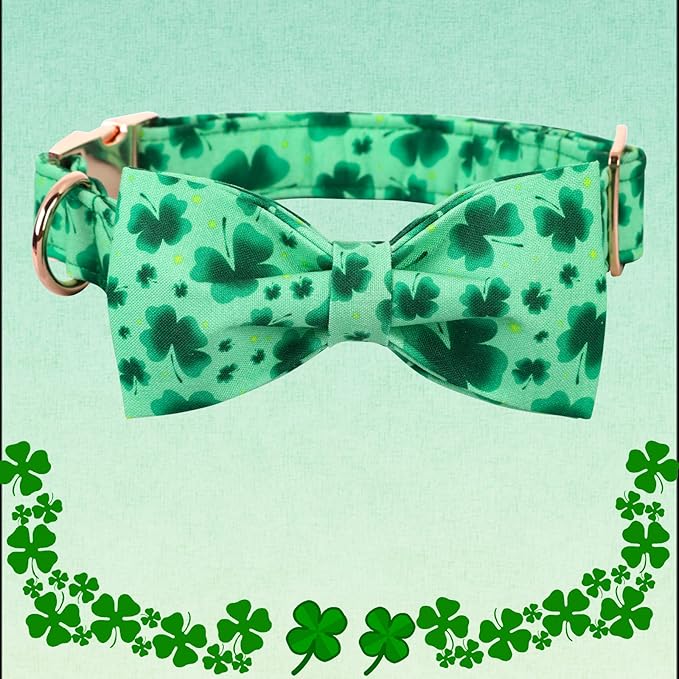 Lionheart glory Clover Dog Collar, Adjustable Dog Collar with Bowtie, Pet Gift Collar for Dog Soft Bowtie Dog Collars for Medium Dogs