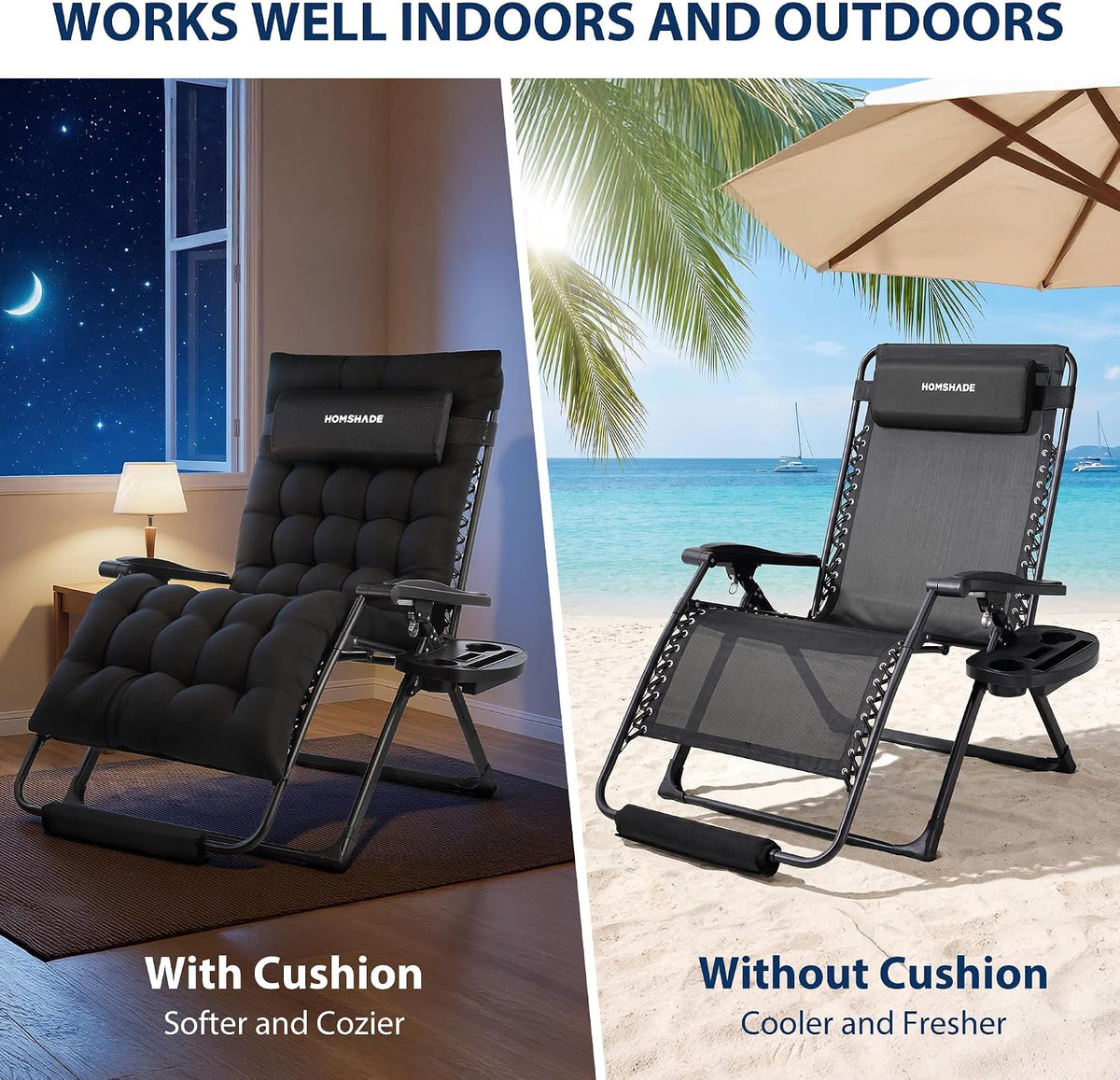 HOMSHADE 33 Inch XXL Oversized Zero Gravity Chair, Support 500 LBS, Black