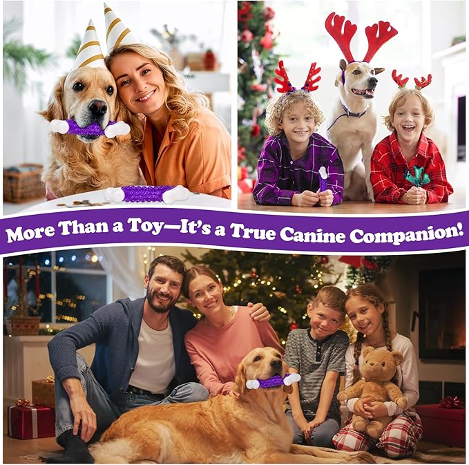 2-Pack Indestructible Dog Toys for Aggressive Chewers: Bacon Flavored Hard Nylon Bone Chew Toys, Tough Dog Chew Toys for Large Dogs, Dog Toys to Keep Them Busy for Medium Large Breed, Purple