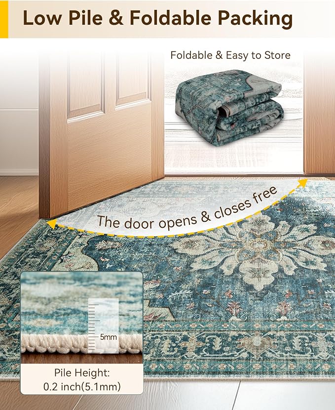 RELEANY Area Rugs Runner 3'x12' Washable Non-Slip, Floral Vintage Distress