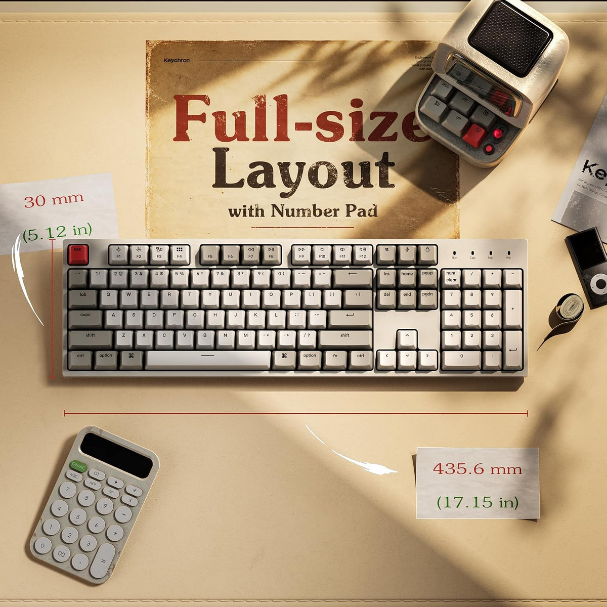 Keychron C2 Full Size Wired Mechanical Keyboard, Brown Switch, Retro