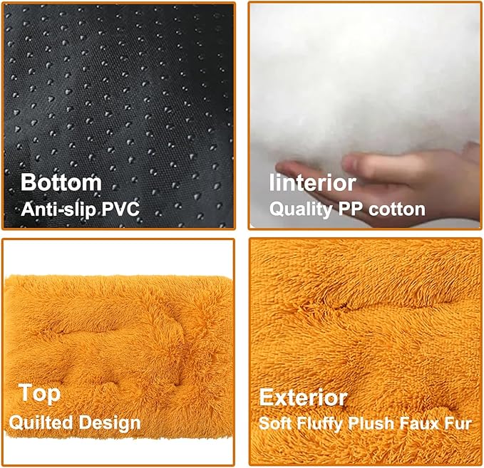Dog Crate Mat, Dog Bed for Large Dogs, Comfy Fluffy Kennel Pad Anti-Slip for Dog beds & Furniture, Quilted Dog Bed for Pets for Medium/Small Dogs Cats (Color : Yellow, Size : 43x29)