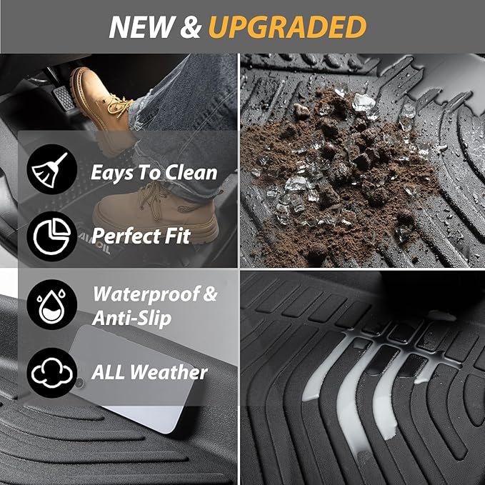 AIPOIL® Floor Mats for Honda Ridgeline 2017-2025 2026 Fits 1st & 2nd Row TPE All Weather Anti-Slip Floor Liners Full Set Custom Car Mats Accessories, Black