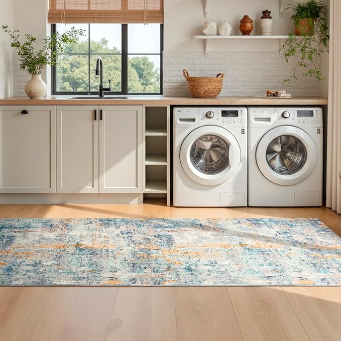 Runner Rug for Kitchen Hallways Runner Rug Non Slip 2'6''x8' Washable Blue Long