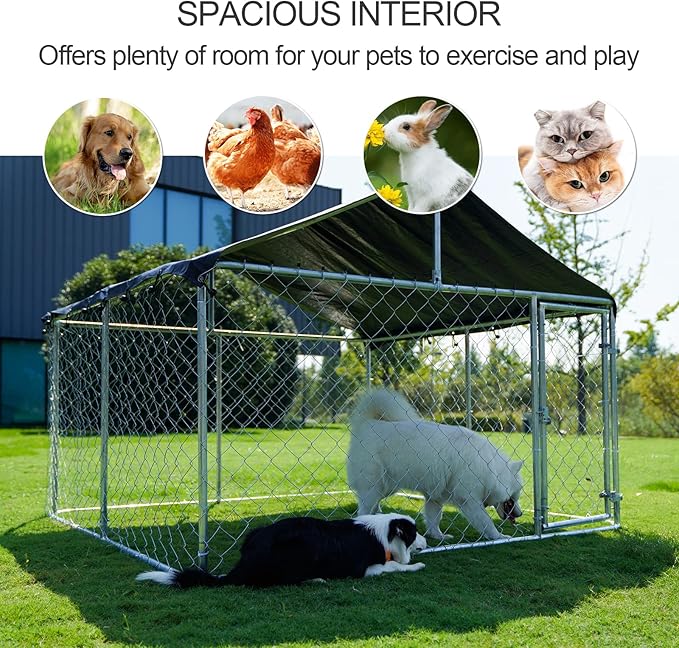 78"x 78" Outdoor Dog Enclosure Heavy Duty Dog Kennel House Mesh Dog Big Cage Pet Kennel Steel Fence with Secure Lock